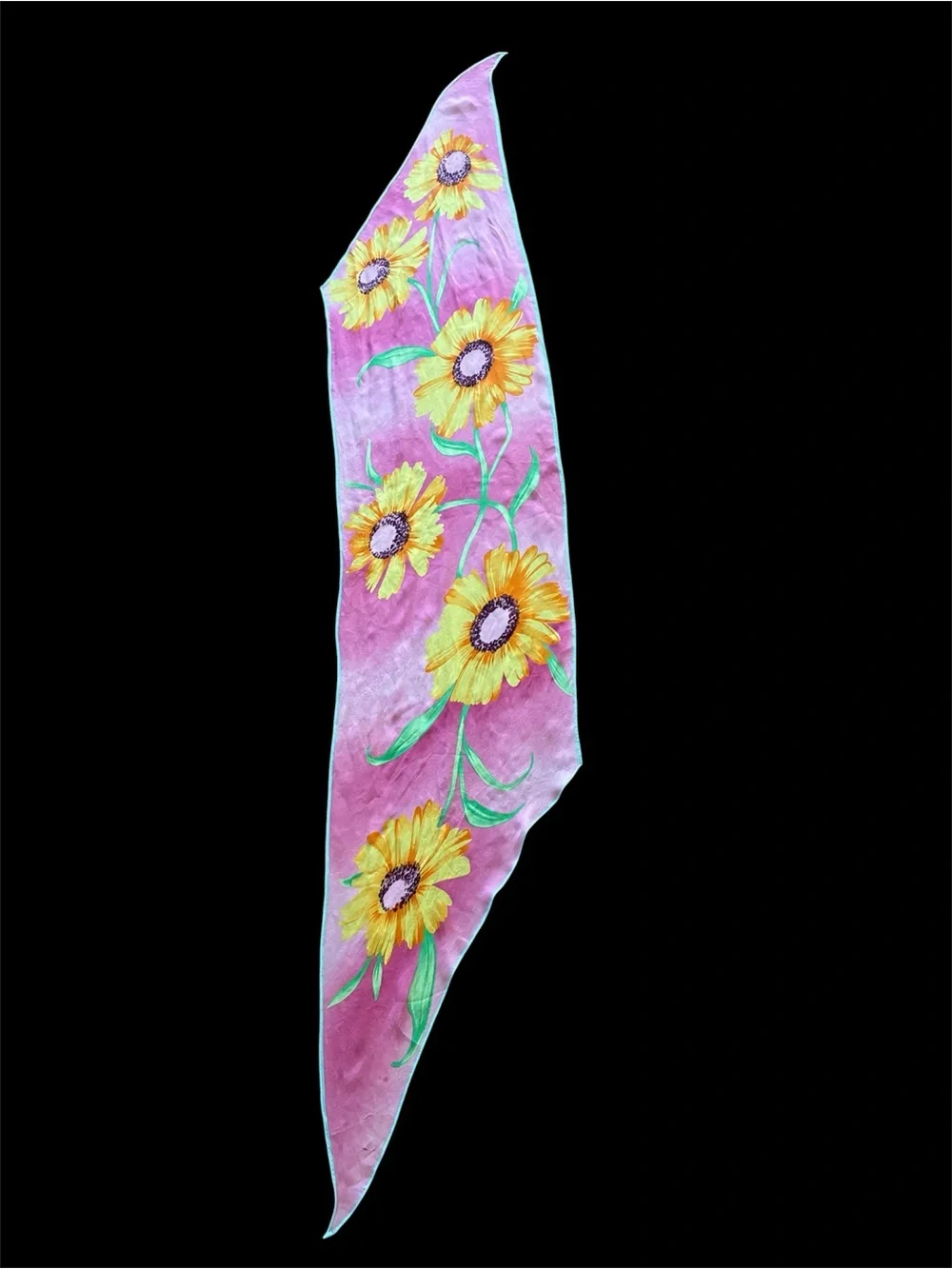 Vintage Ralph Lauren Collection Silk Chiffon Pink Yellow Sunflowers Scarf 13x68